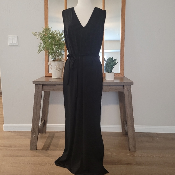 Club L Plus Size Maxi Black Ribbed Sleeveless Floor Length Jersey Dress Size 20 - Picture 2 of 5